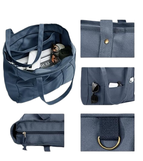 Extra Large Canvas Tote Bag with Zipper, Work Laptop Teacher Tote