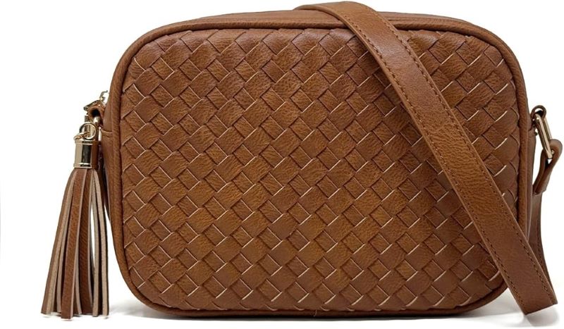 Small Boho Crossbody Purse – Woven Vegan Leather with Tassels