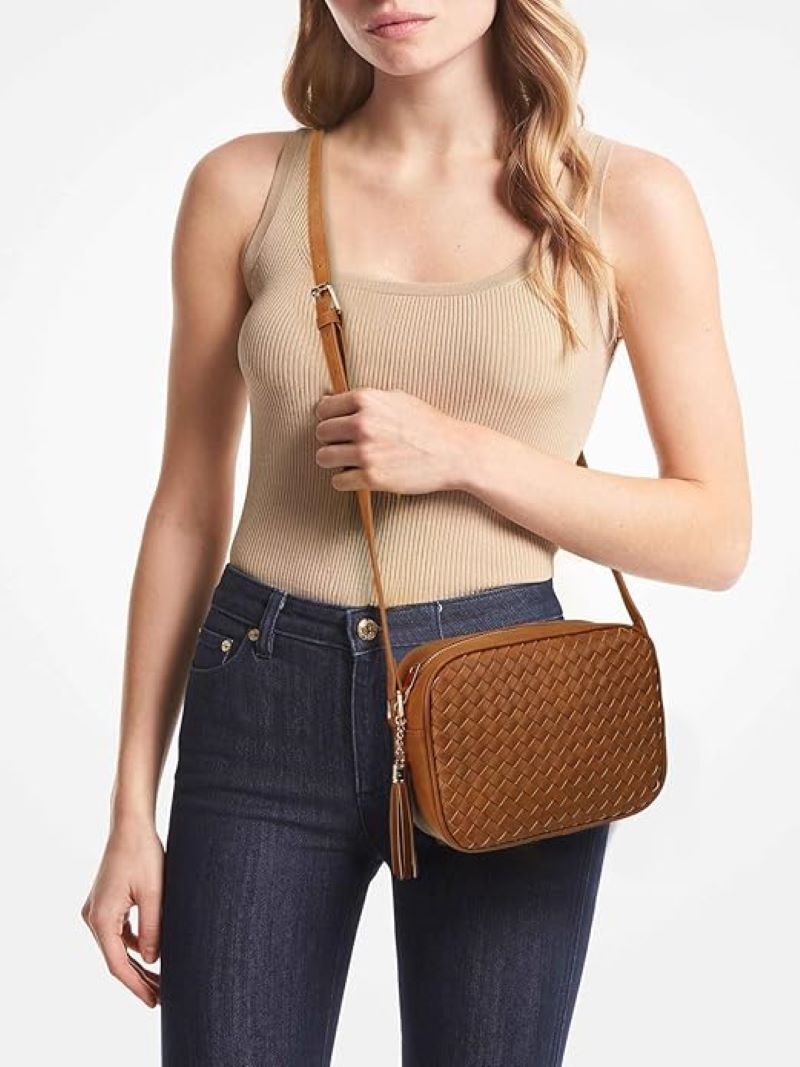 Small Boho Crossbody Purse – Woven Vegan Leather with Tassels