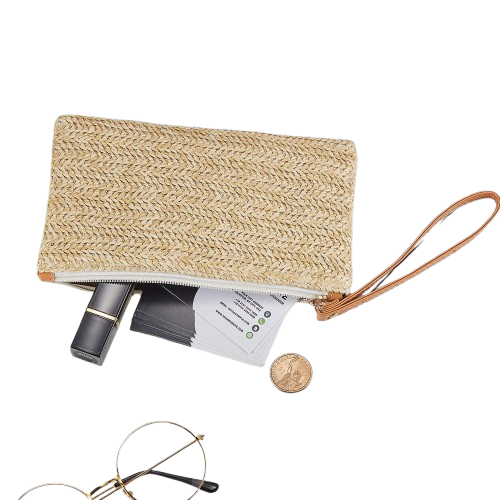 2Pcs Straw Clutch Purse Set – Boho Beach Handbags for Women