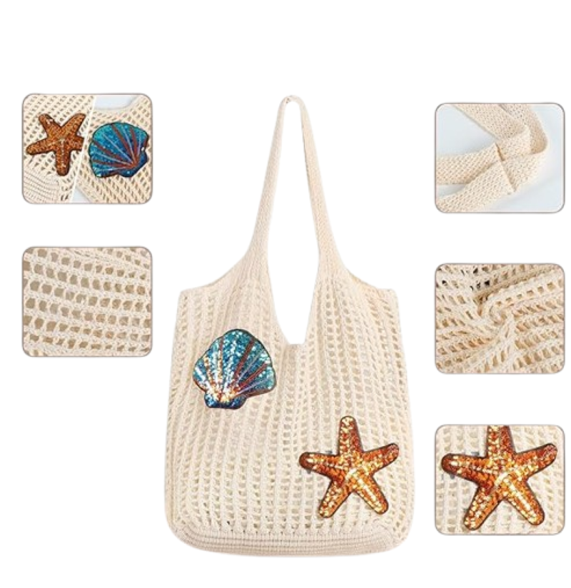 Knitted Crochet Tote Bag – Lightweight Boho Beach Bag