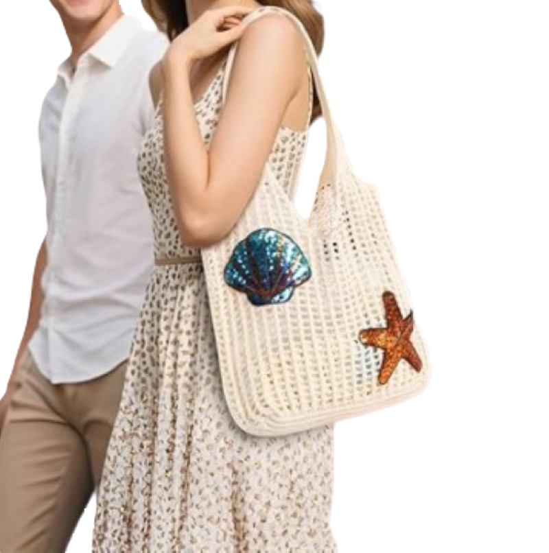 Knitted Crochet Tote Bag – Lightweight Boho Beach Bag