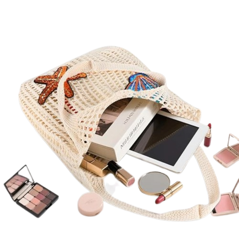 Knitted Crochet Tote Bag – Lightweight Boho Beach Bag
