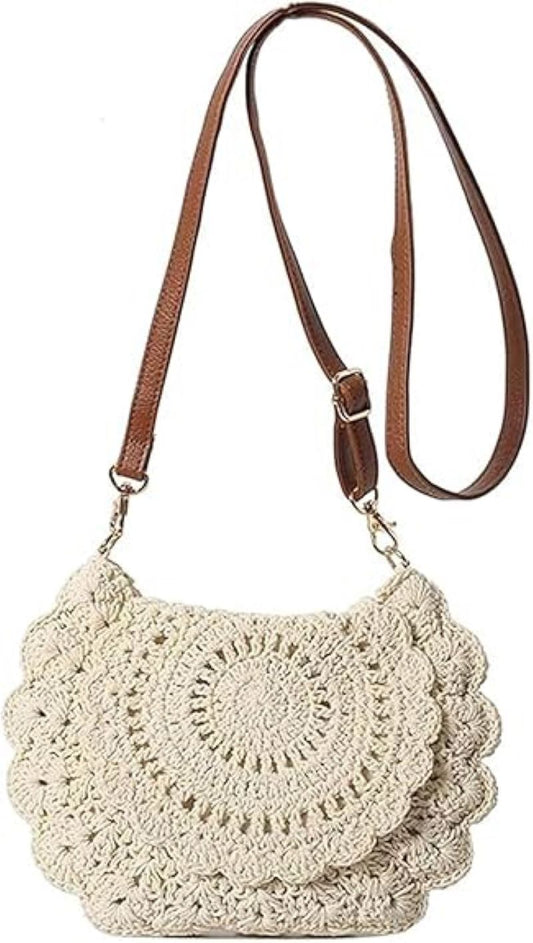 Crossbody Cotton Woven Beach Bag – Summer Straw Clutch for Women
