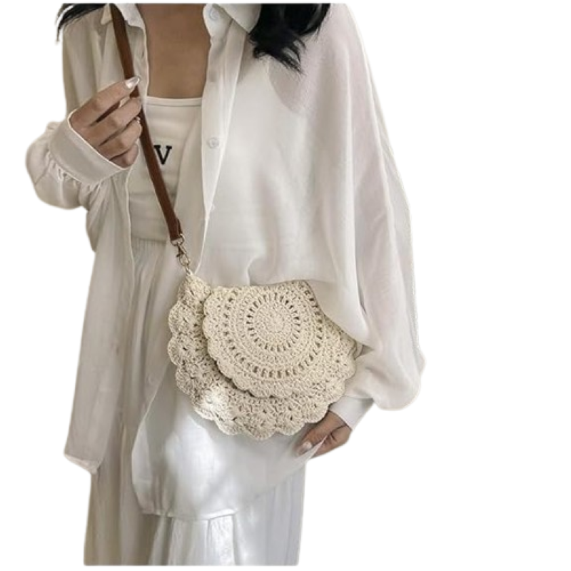 Crossbody Cotton Woven Beach Bag – Summer Straw Clutch for Women