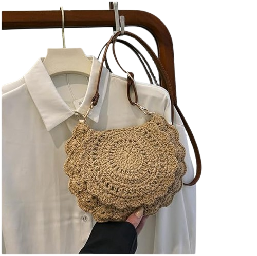 Crossbody Cotton Woven Beach Bag – Summer Straw Clutch for Women