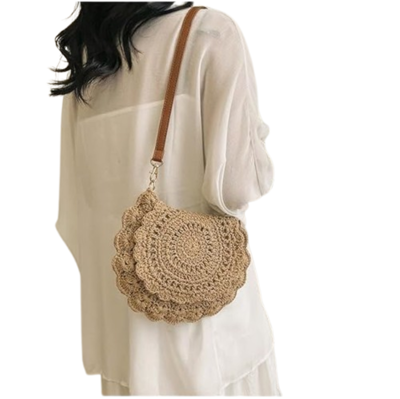 Crossbody Cotton Woven Beach Bag – Summer Straw Clutch for Women