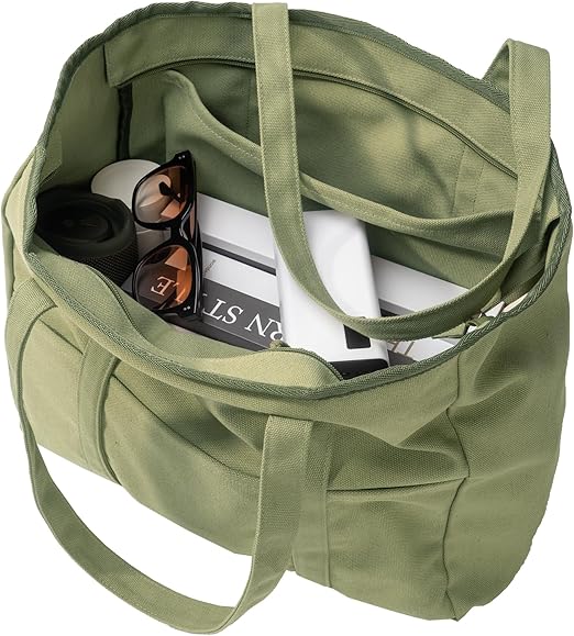 Extra Large Canvas Tote Bag with Zipper, Work Laptop Teacher Tote