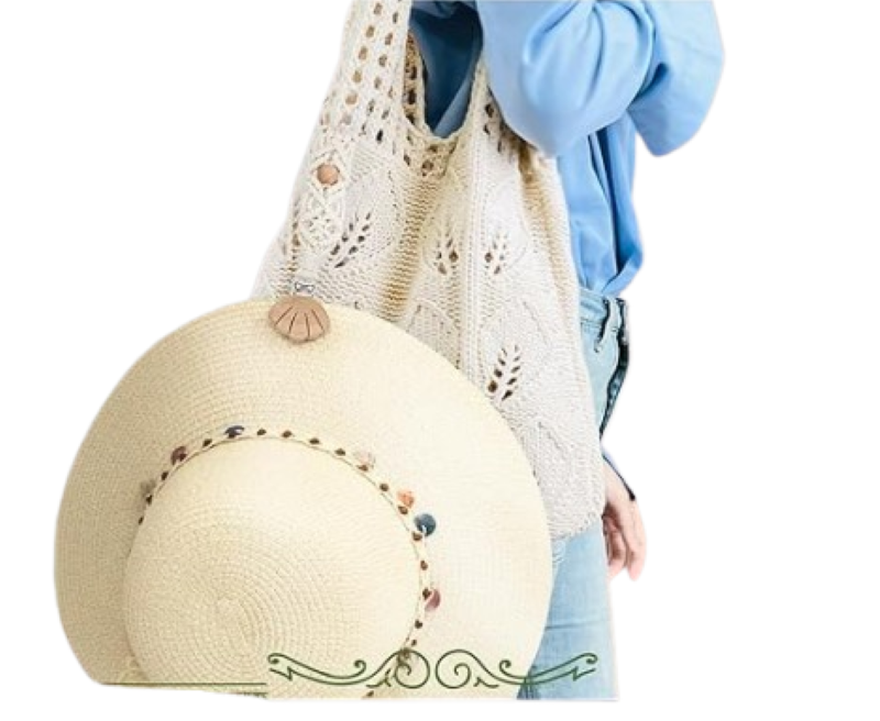 Crochet Tote Bag with Macrame Hat Clip-Cute Summer Beach Bag for Women Travel