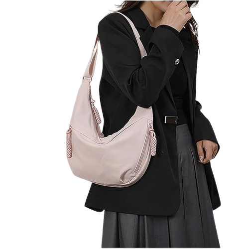Nylon Crescent Shoulder Bag for Women - Slouchy Crossbody Hobo Purse