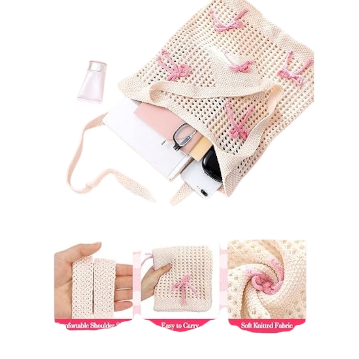 Coquette Bow Tote Bag for Women - Cute Preppy Beach Shoulder Bag for Summer