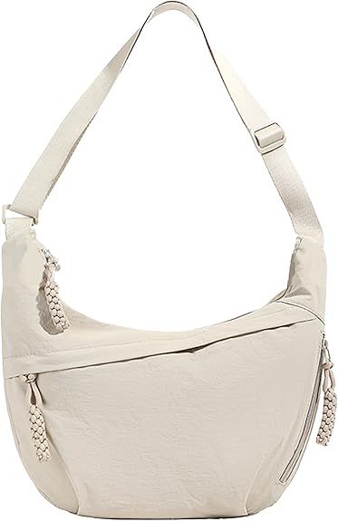 Nylon Crescent Shoulder Bag for Women - Slouchy Crossbody Hobo Purse