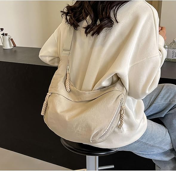 Nylon Crescent Shoulder Bag for Women - Slouchy Crossbody Hobo Purse