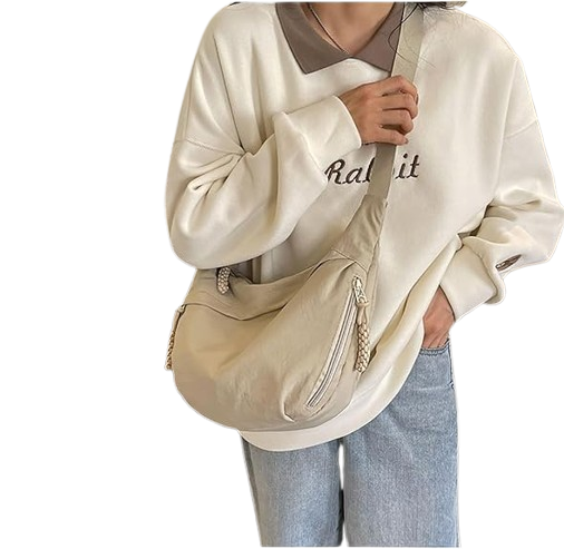 Nylon Crescent Shoulder Bag for Women - Slouchy Crossbody Hobo Purse