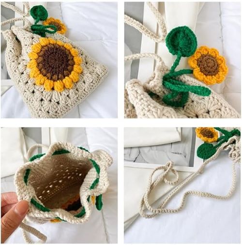 Handmade Sunflower Crochet Bag Crossbody for Women