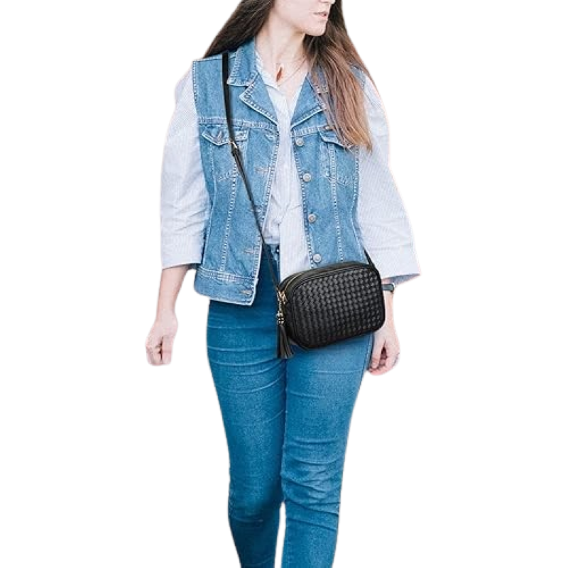 Small Boho Crossbody Purse – Woven Vegan Leather with Tassels