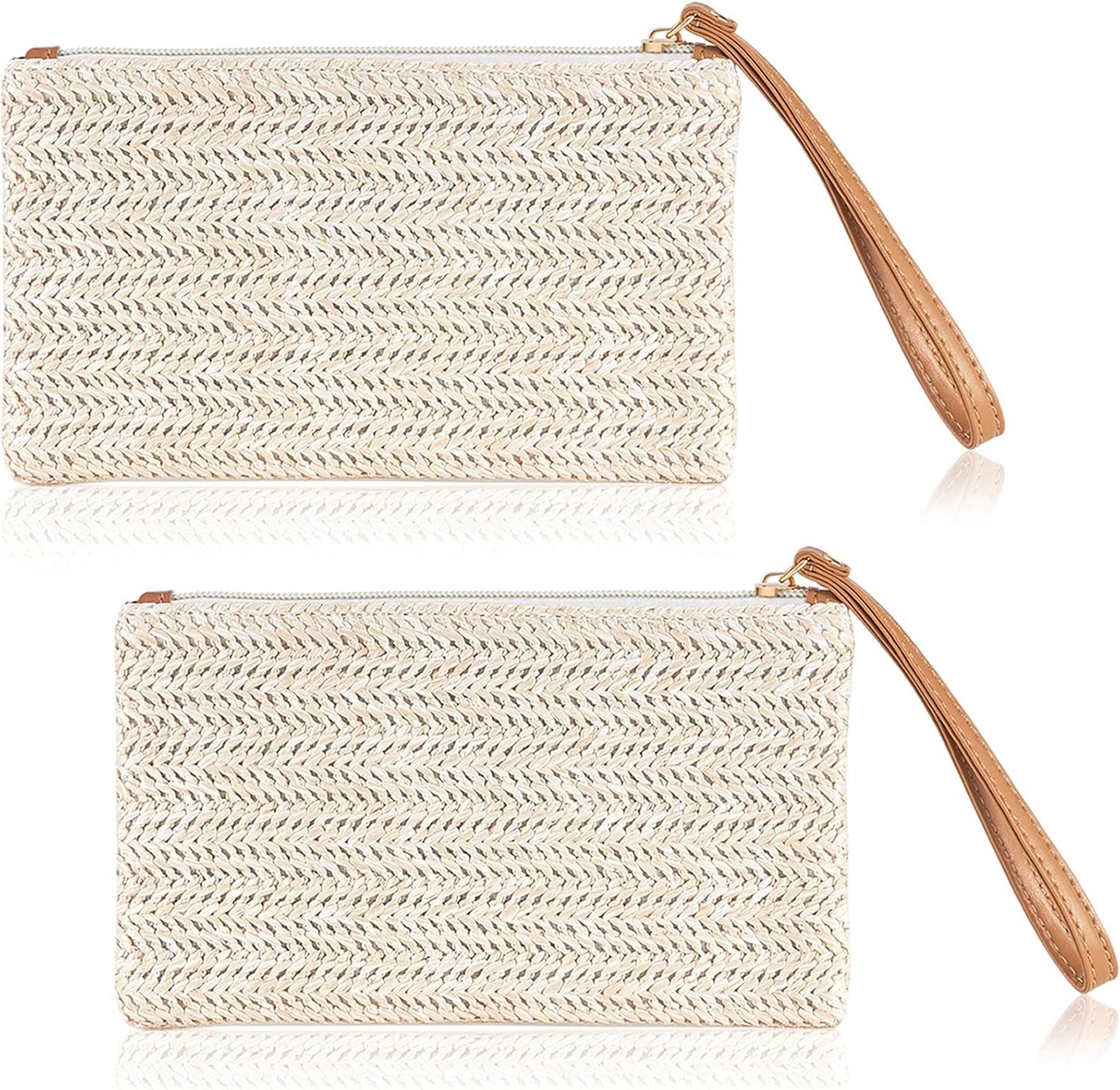 2Pcs Straw Clutch Purse Set – Boho Beach Handbags for Women