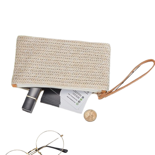 2Pcs Straw Clutch Purse Set – Boho Beach Handbags for Women