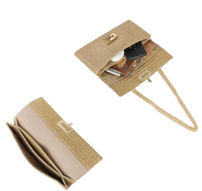Women’s Boho Straw Clutch - Summer Shoulder & Evening Bag