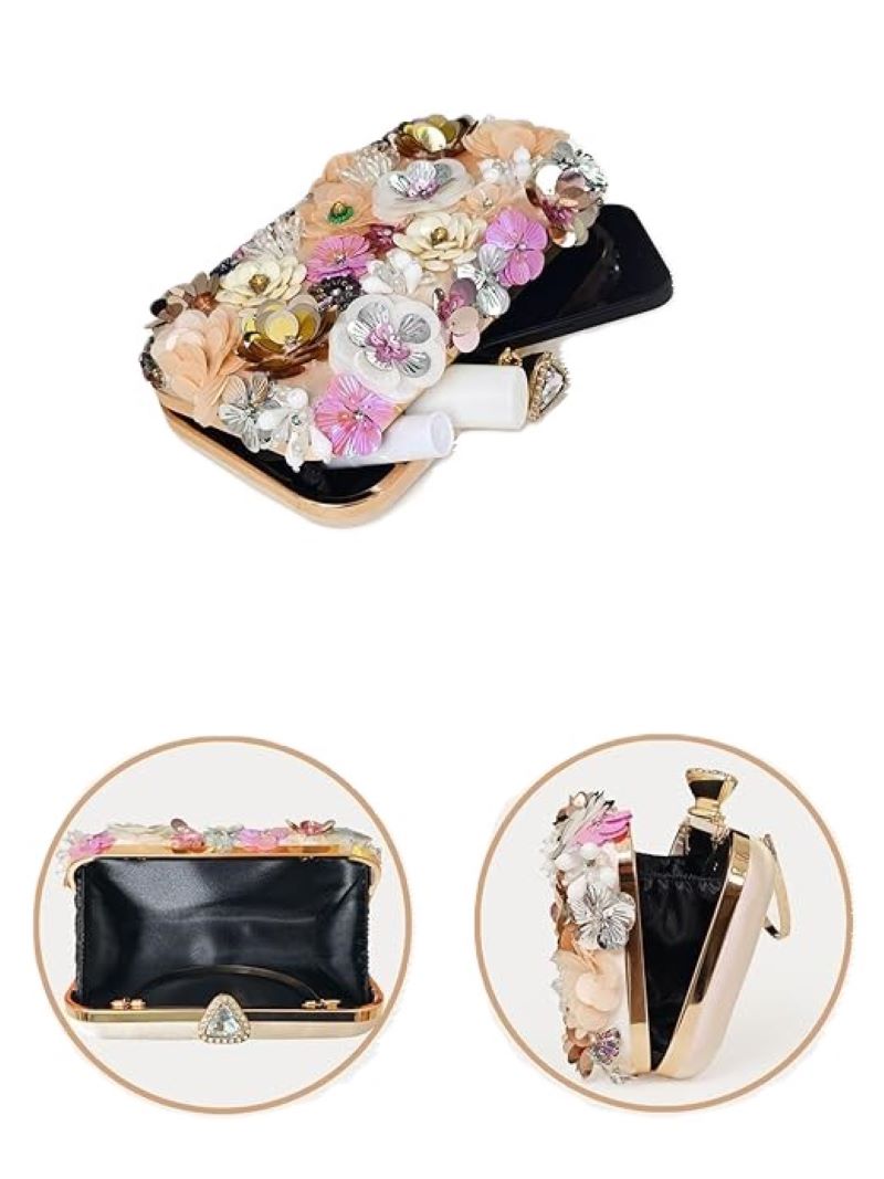 Floral Clutch Purse for Women – Elegant Evening Bag with Chain for Wedding & Party