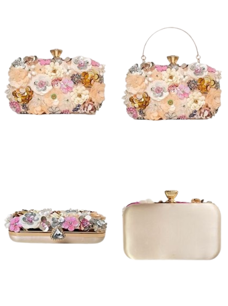 Floral Clutch Purse for Women – Elegant Evening Bag with Chain for Wedding & Party