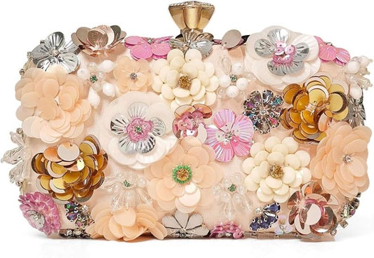 Floral Clutch Purse for Women – Elegant Evening Bag with Chain for Wedding & Party