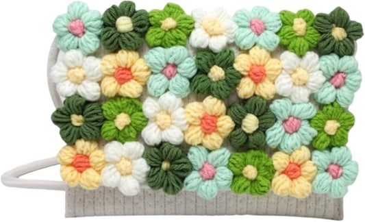 Handmade Crochet Floral Bag – Women's Crossbody Clutch with Magnetic Buckle