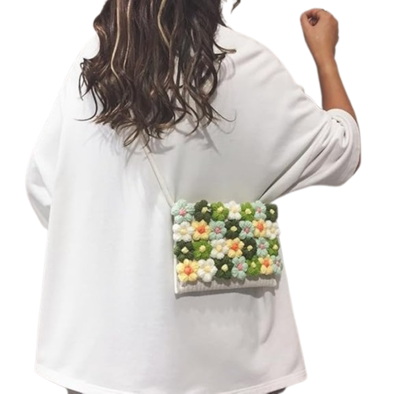 Handmade Crochet Floral Bag – Women's Crossbody Clutch with Magnetic Buckle