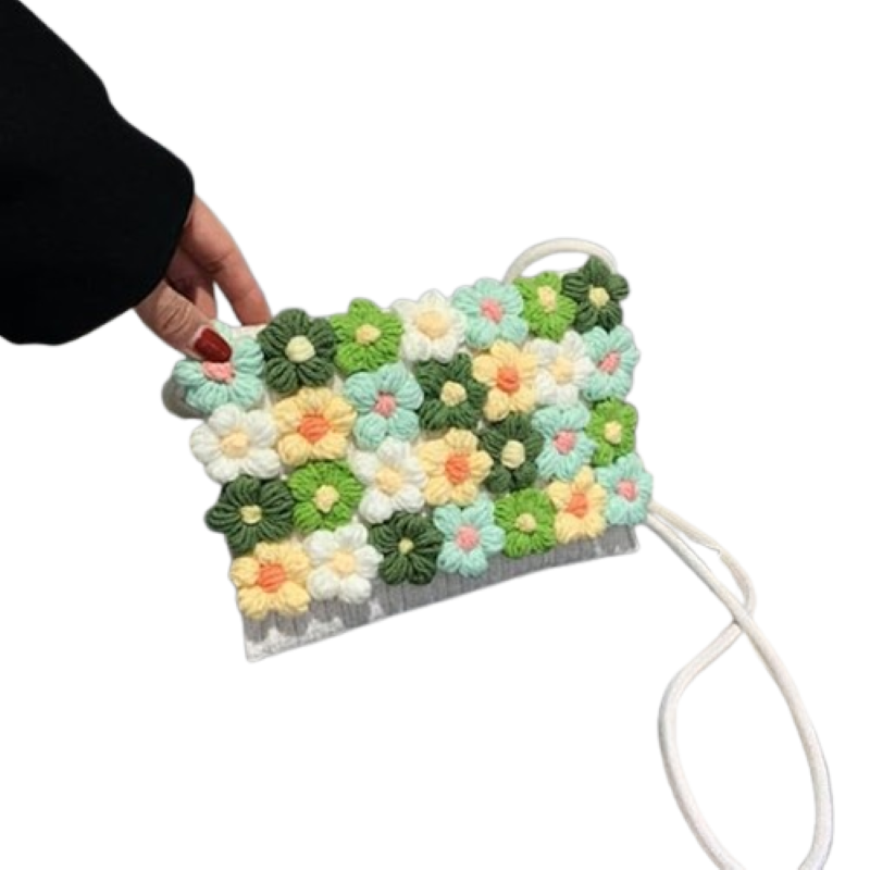 Handmade Crochet Floral Bag – Women's Crossbody Clutch with Magnetic Buckle