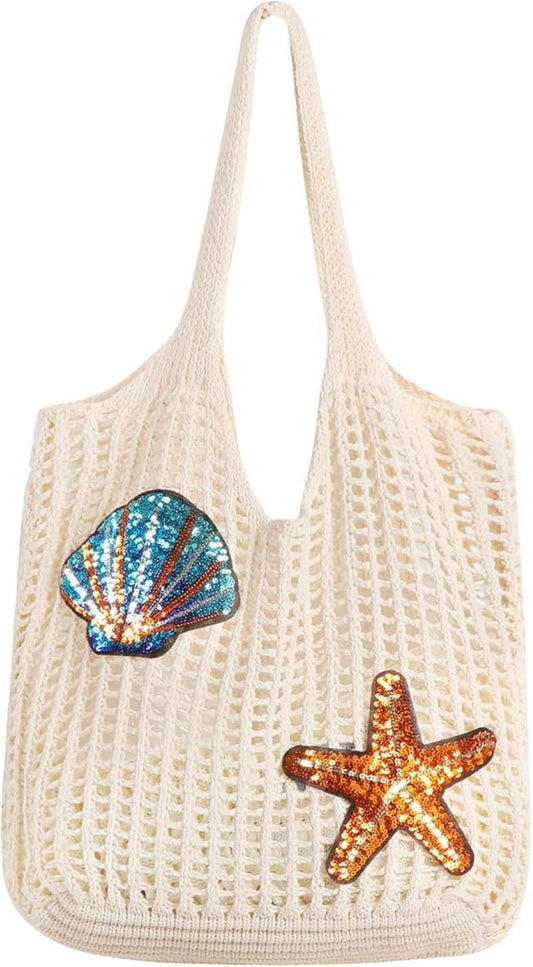 Knitted Crochet Tote Bag – Lightweight Boho Beach Bag