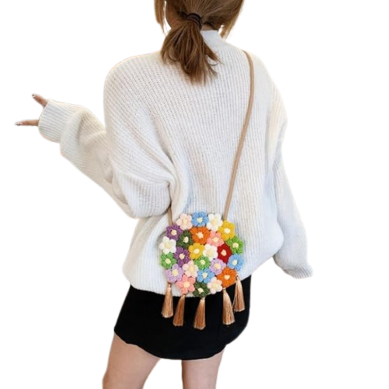 Handmade Crochet Floral Bag – Women's Crossbody Clutch with Magnetic Buckle