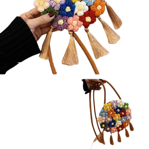 Handmade Crochet Floral Bag – Women's Crossbody Clutch with Magnetic Buckle