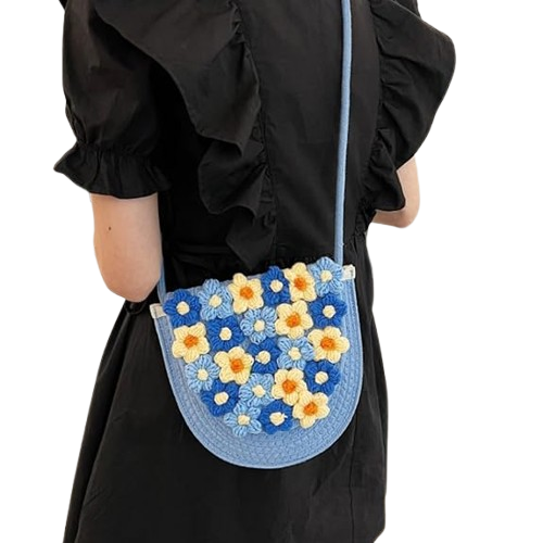 Handmade Crochet Floral Bag – Women's Crossbody Clutch with Magnetic Buckle