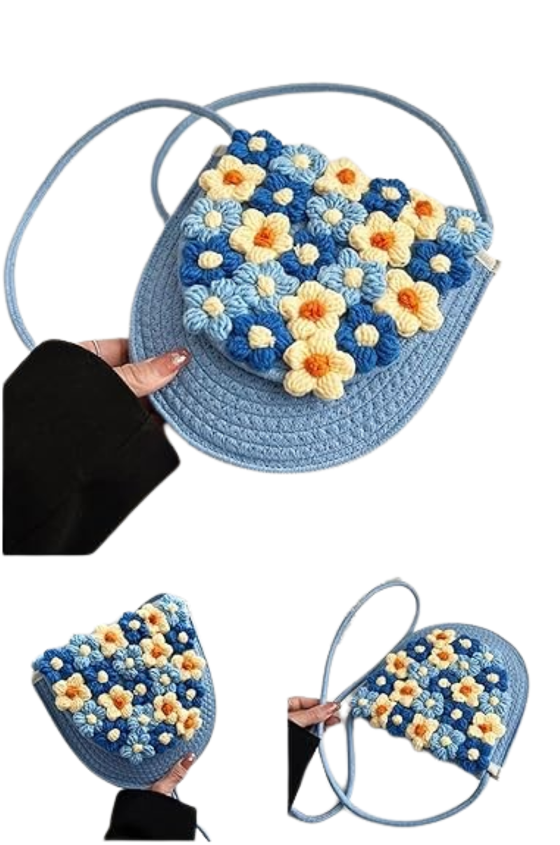 Handmade Crochet Floral Bag – Women's Crossbody Clutch with Magnetic Buckle