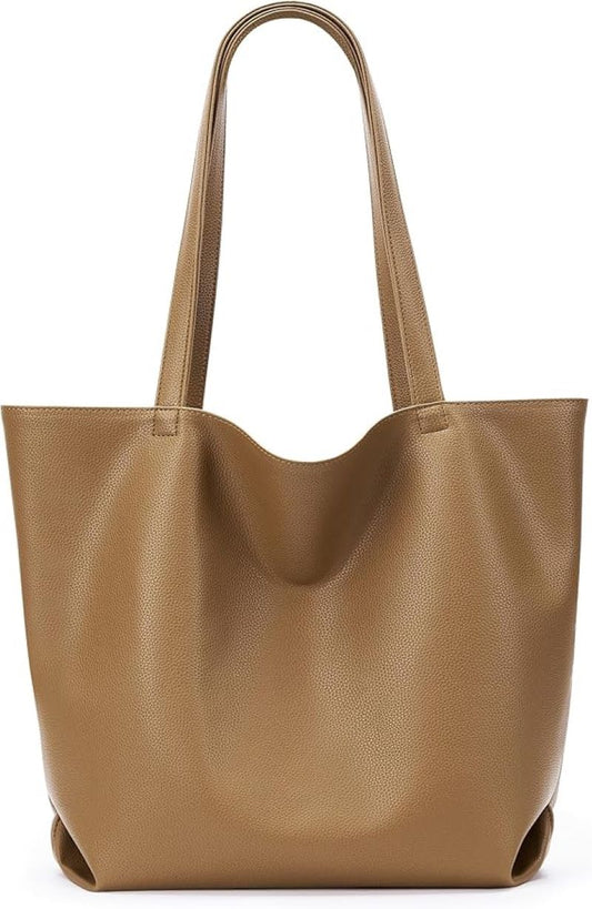 Soft PU Leather Tote Bag for Women - Large Casual Shoulder Handbag with Zipper