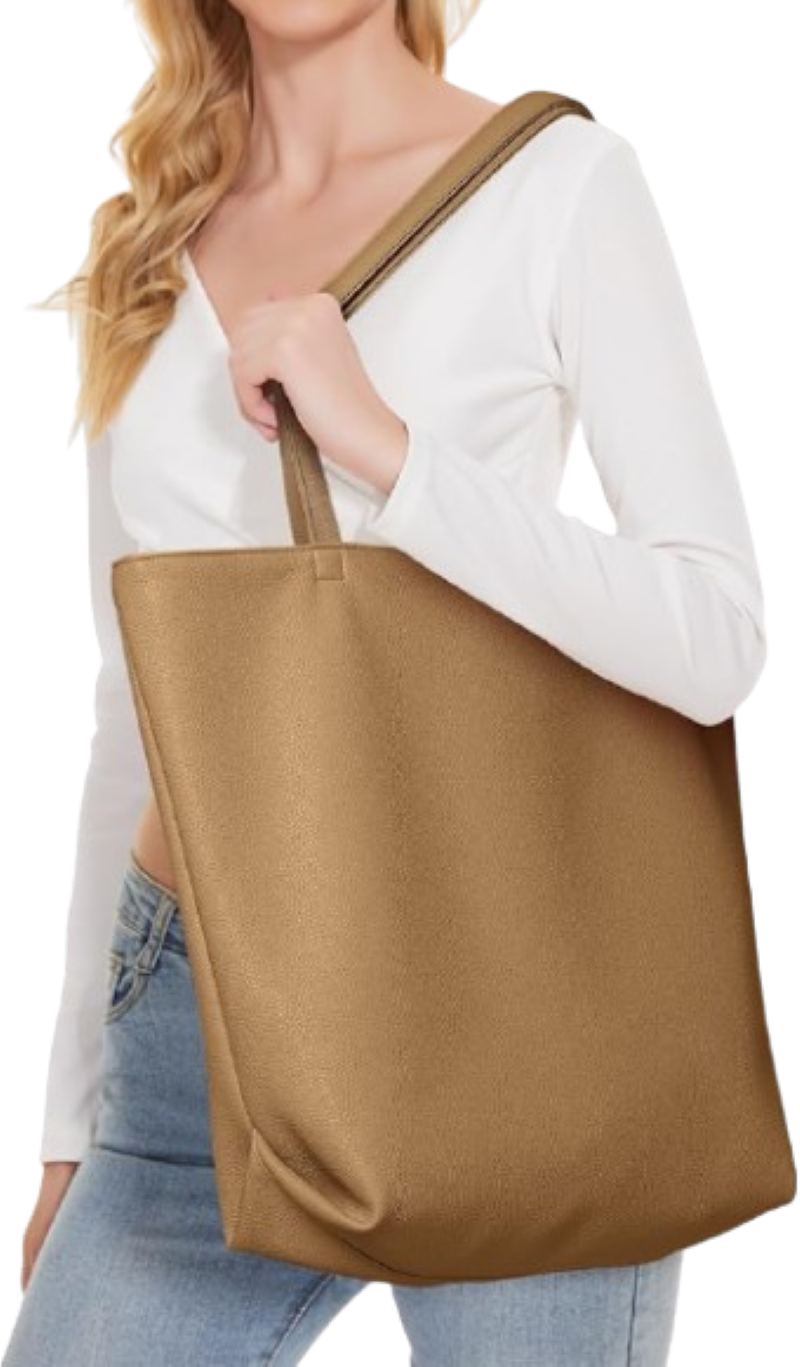 Soft PU Leather Tote Bag for Women - Large Casual Shoulder Handbag with Zipper