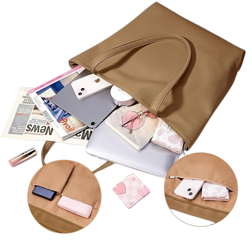 Soft PU Leather Tote Bag for Women - Large Casual Shoulder Handbag with Zipper