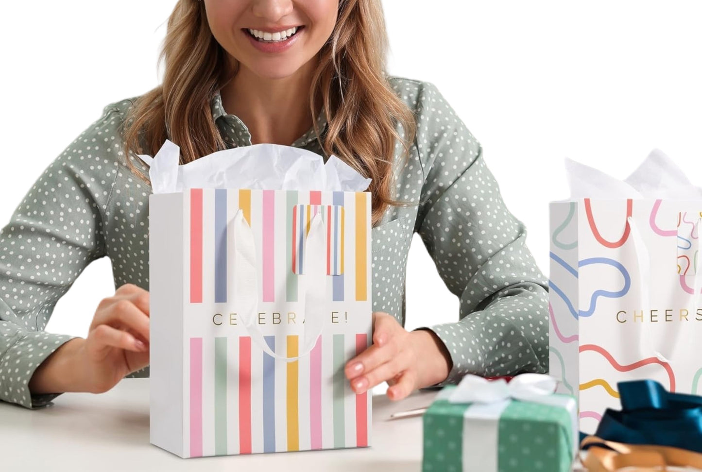 Beautiful Gift Bag Set of 4 with Tissue Paper, Cards & Stickers – Reusable