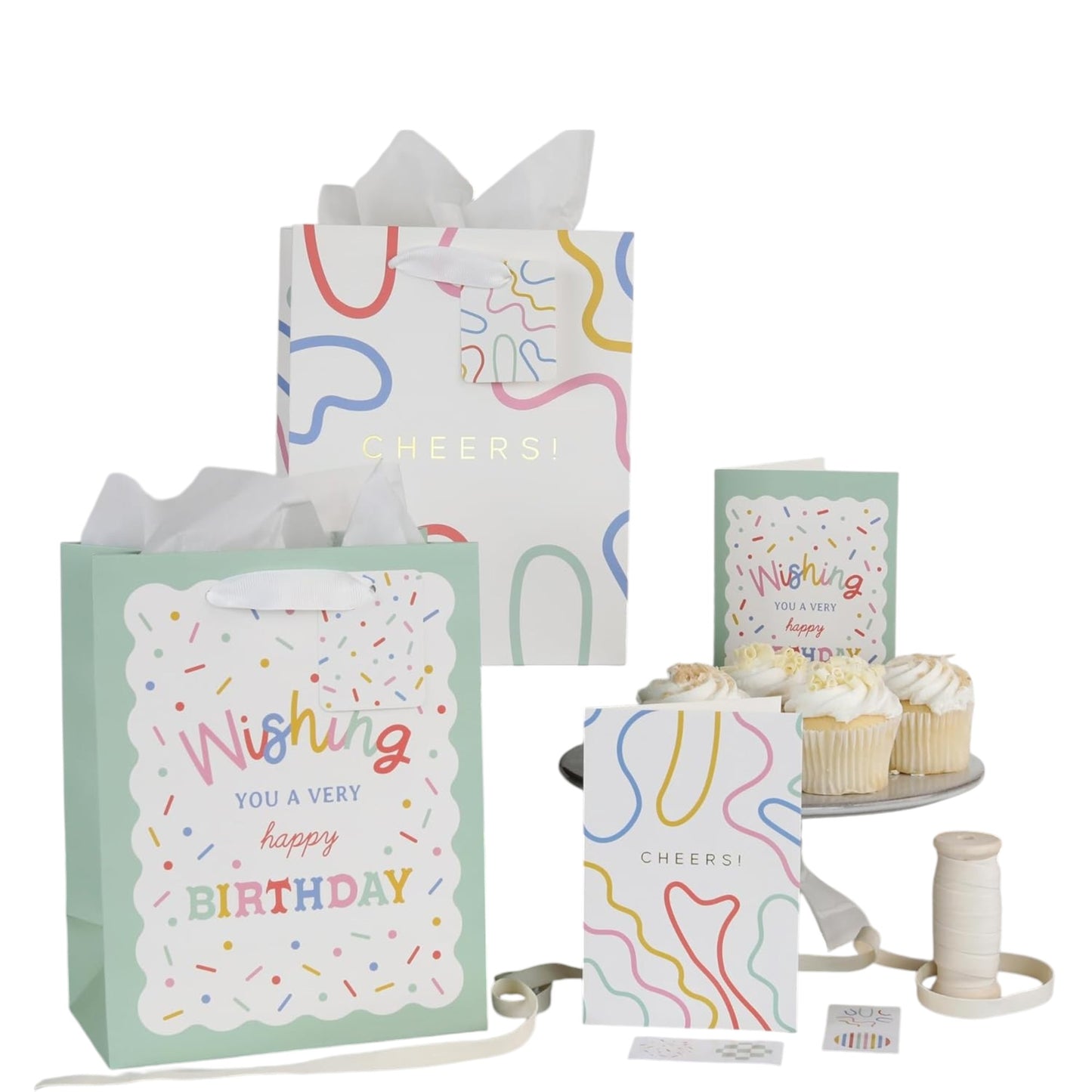Beautiful Gift Bag Set of 4 with Tissue Paper, Cards & Stickers – Reusable