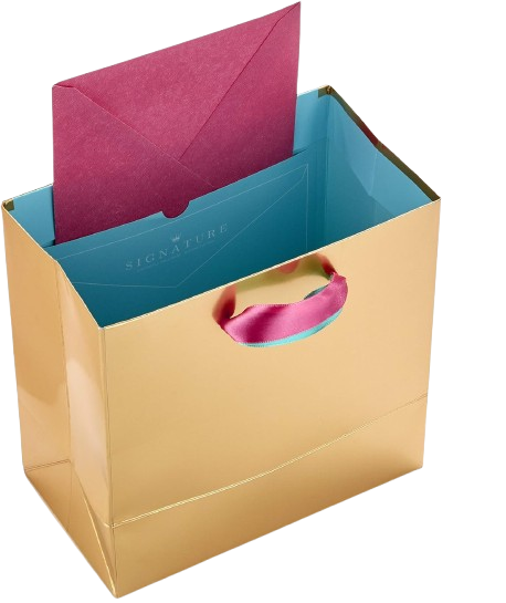 Signature 7" Medium Gift Bag – Hooray Gold with Pink, Teal and Confetti