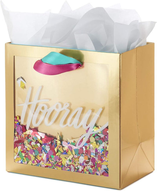 Signature 7" Medium Gift Bag – Hooray Gold with Pink, Teal and Confetti