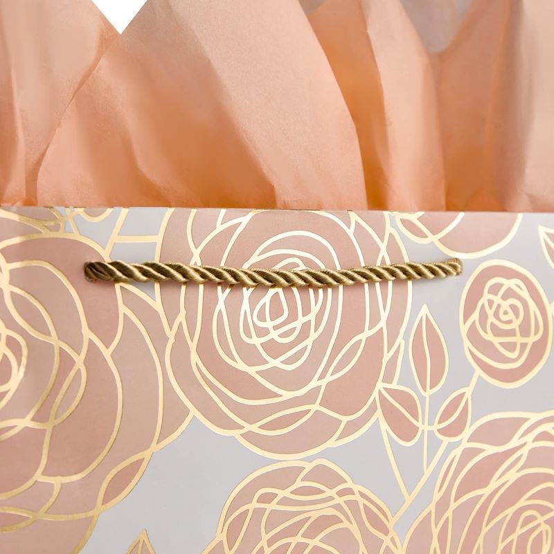 Rose Gold Gift Bag Set with Tissue Paper and Card for Wedding and Birthday