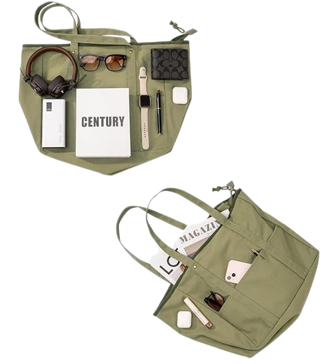 Extra Large Canvas Tote Bag with Zipper, Work Laptop Teacher Tote