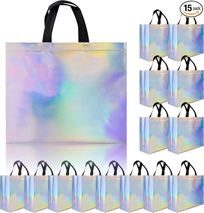 15 Pcs Glossy Red Gift Bags with Handle 12.6in