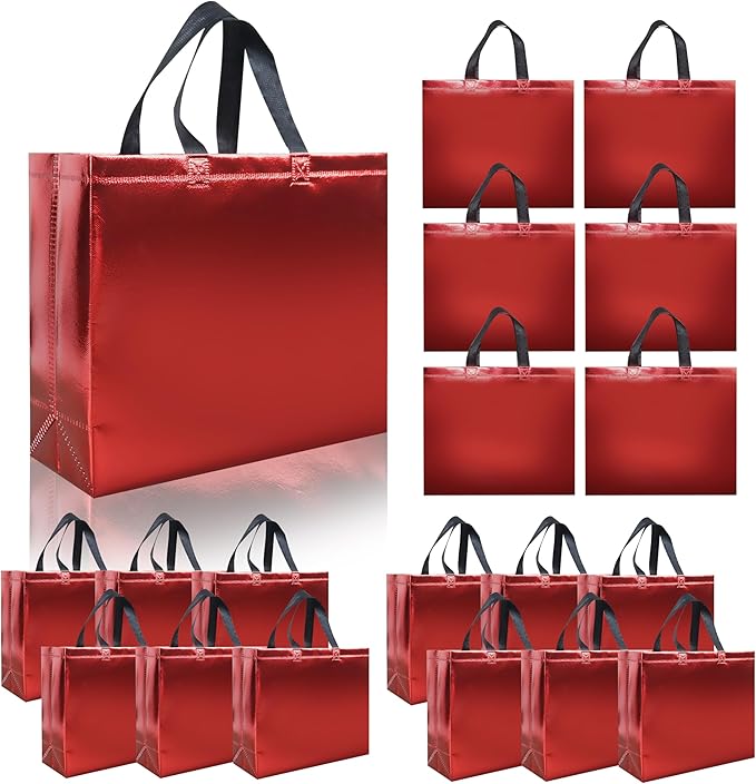 15 Pcs Glossy Red Gift Bags with Handle 12.6in