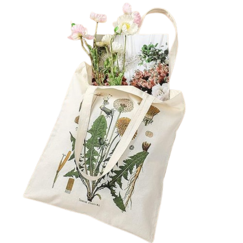 4-Piece Floral Canvas Tote Bag Set – Reusable Aesthetic Shopping Bags