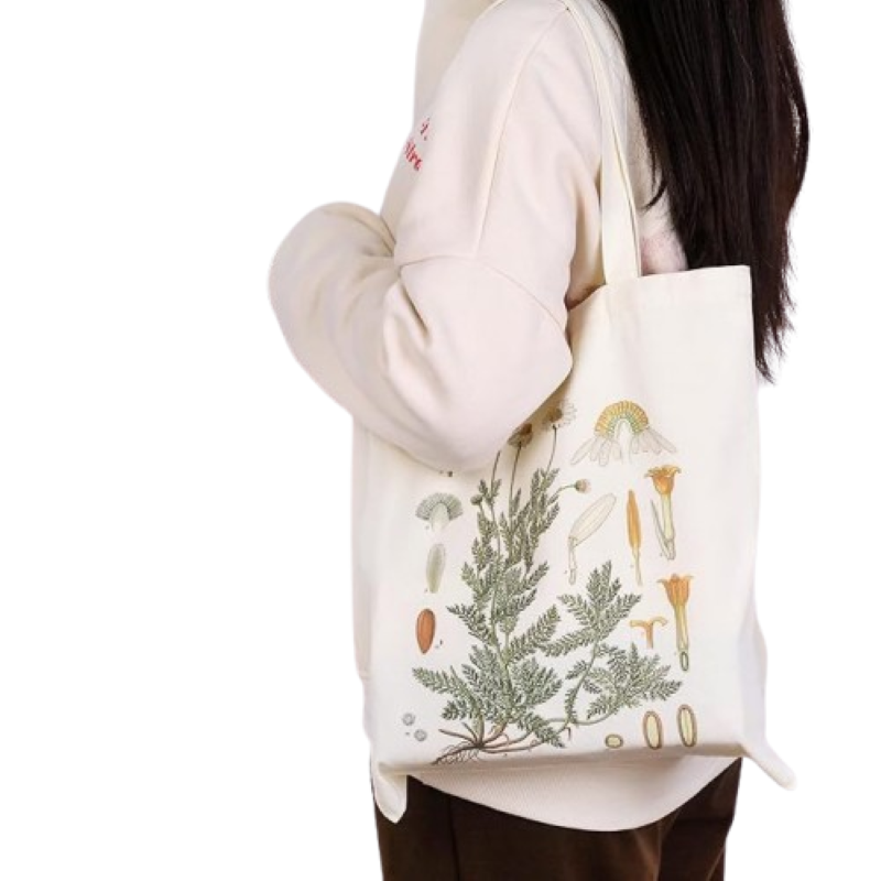 4-Piece Floral Canvas Tote Bag Set – Reusable Aesthetic Shopping Bags
