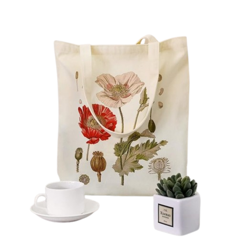 4-Piece Floral Canvas Tote Bag Set – Reusable Aesthetic Shopping Bags