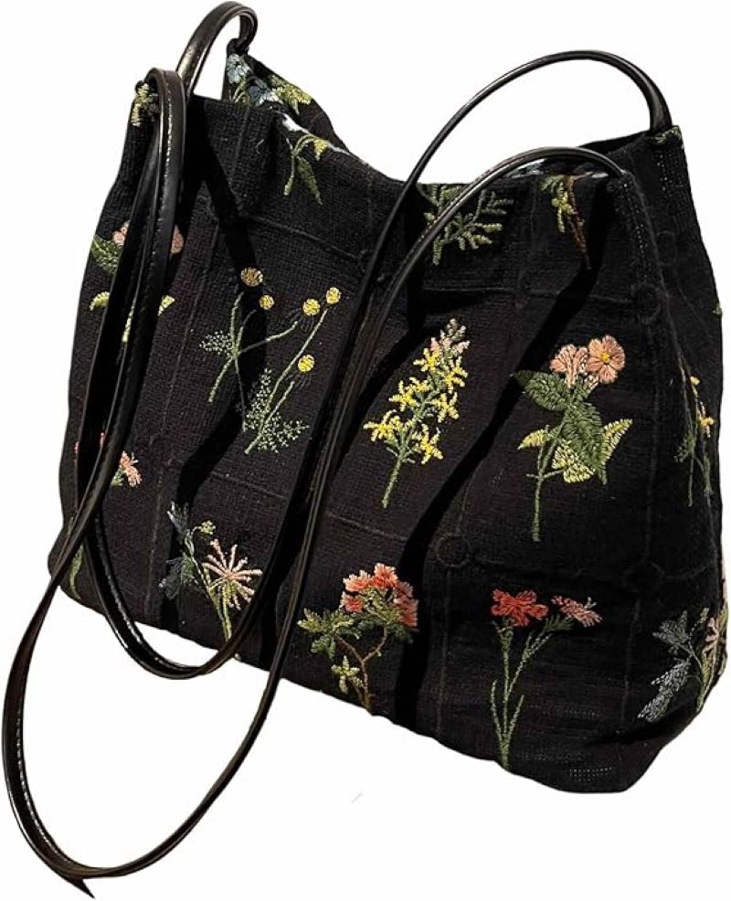 Aesthetic Floral Tote Bag - Small Canvas Shoulder and Handbag
