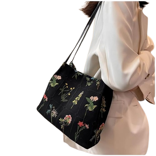 Aesthetic Floral Tote Bag - Small Canvas Shoulder and Handbag
